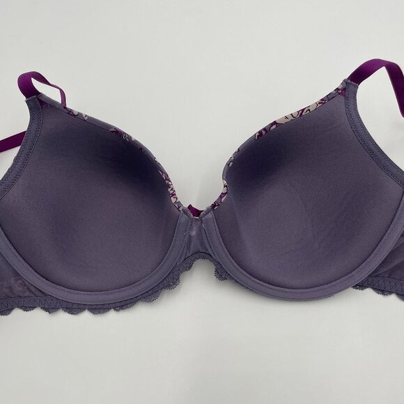 Adore Me Bra 34DD Floral Padded Underwire Feminine Pattern Print Purple White - Picture 5 of 10